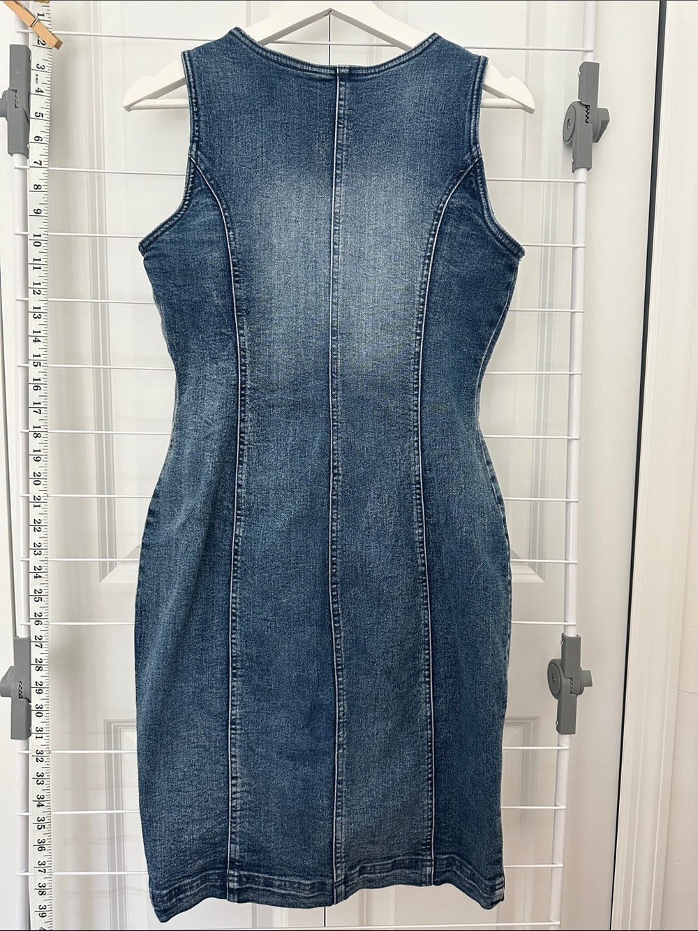 VENUS Faded Washed Blue Denim Zip-Front Bodycon Dress - Picture 4 of 6